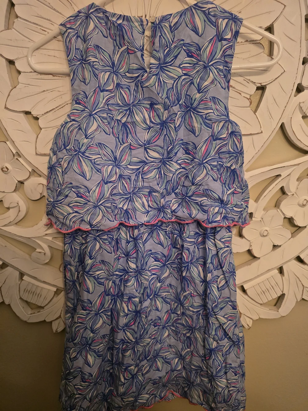 Vineyard Vines Blue Floral Layered Sundress with Pink Trim